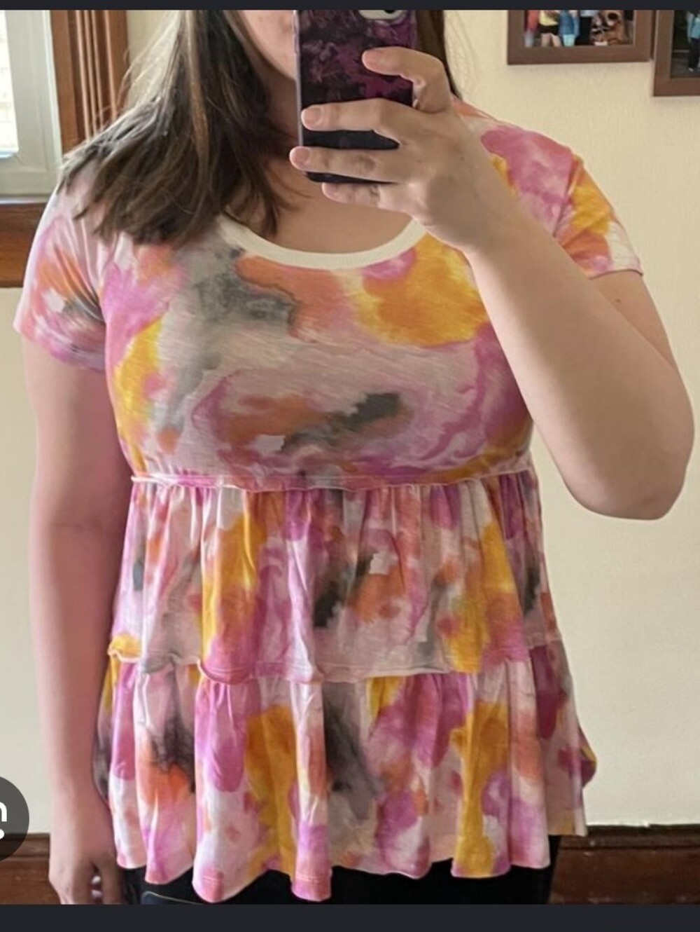 Watercolor Tie-Dye Tiered Peplum Top - Pink, Yellow & Gray Torrid Size 3 Plus